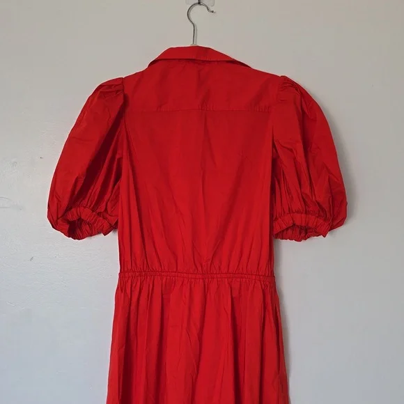 Cotton-Blend Puff-Sleeve Midi Dress